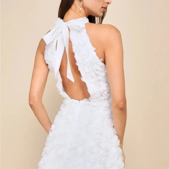 Beloved Blossoming White 3D Floral Halter Backless Mini Dress - Picture 7 of 12